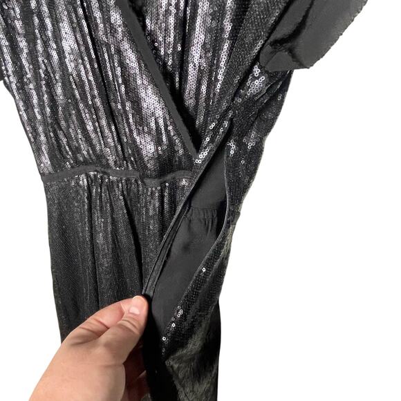 BANANA REPUBLIC Women’s Black Sequin Faux Wrap Mini Dress - Picture 4 of 5